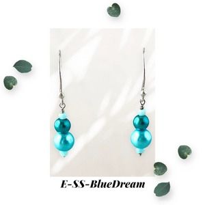 Blue Dream - Teal Glass Pearl Turquoise - Argentium Sterling Silver Earrings